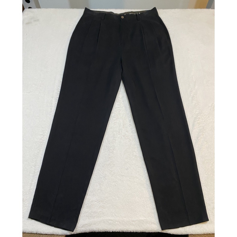 Tommy Bahama Pants Mens 36x34 Black Silk Pleated Classic Relaxed Fit
